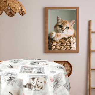 Nappe en toile cirée ronde motifs chatons MIMI - Diam. 150 cm
