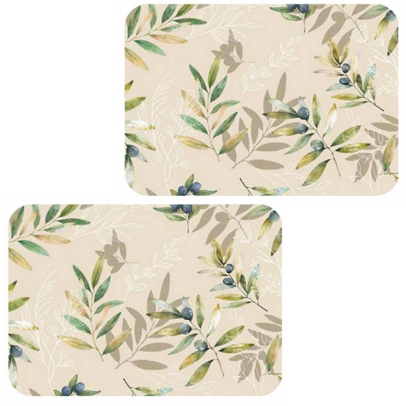 Lot de 2 sets de table motif provençal OLIBA - 28 x 43 cm - Beige et vert Lot de 2 sets de table motif provençal OLIBA - 28 x 43 cm - Beige et vert