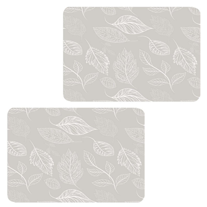 Lot de 2 sets de table motifs feuillage ROMIE - 28 x 43 cm - Beige et blanc Lot de 2 sets de table motifs feuillage ROMIE - 28 x 43 cm - Beige et blanc
