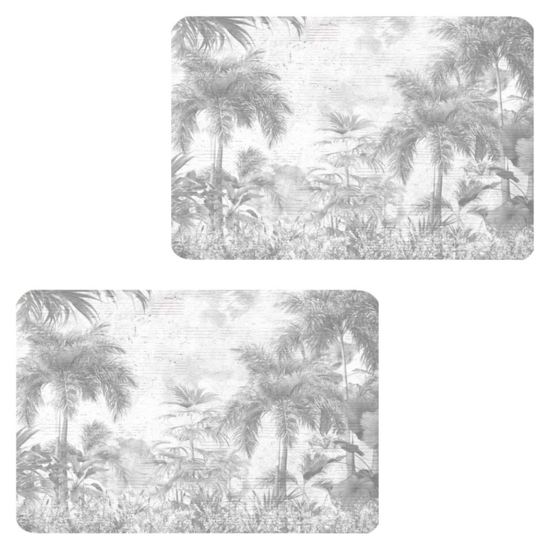 Lot de 2 sets de table motifs jungle SAGE - 28 x 43 cm - Gris et blanc Lot de 2 sets de table motifs jungle SAGE - 28 x 43 cm - Gris et blanc