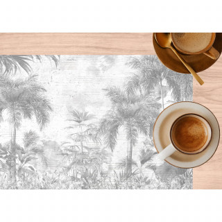Lot de 2 sets de table motifs jungle SAGE - 28 x 43 cm - Gris et blanc