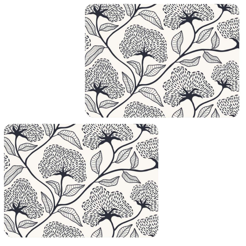 Lot de 2 sets de table motifs ginkgo CASSIA - 28 x 43 cm - Beige et noir Lot de 2 sets de table motifs ginkgo CASSIA - 28 x 43 cm - Beige et noir
