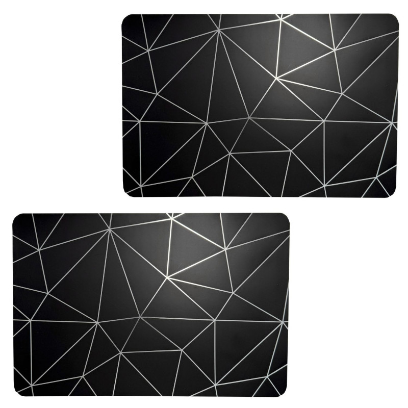 Lot de 2 sets de table avec encre métallique COPPER - 30 x 45 cm - Argent et noir Lot de 2 sets de table avec encre métallique COPPER - 30 x 45 cm - Argent et noir
