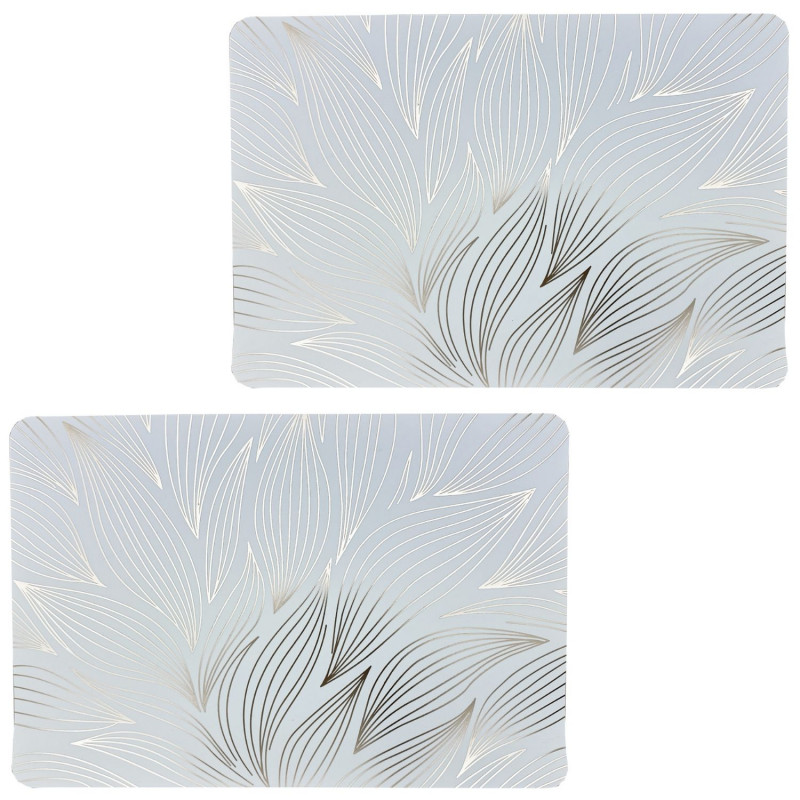 Lot de 2 sets de table motif feuillage avec encre métallique ZEYA - 30 x 45 cm - Or et blanc Lot de 2 sets de table motif feuillage avec encre métallique ZEYA - 30 x 45 cm - Or et blanc