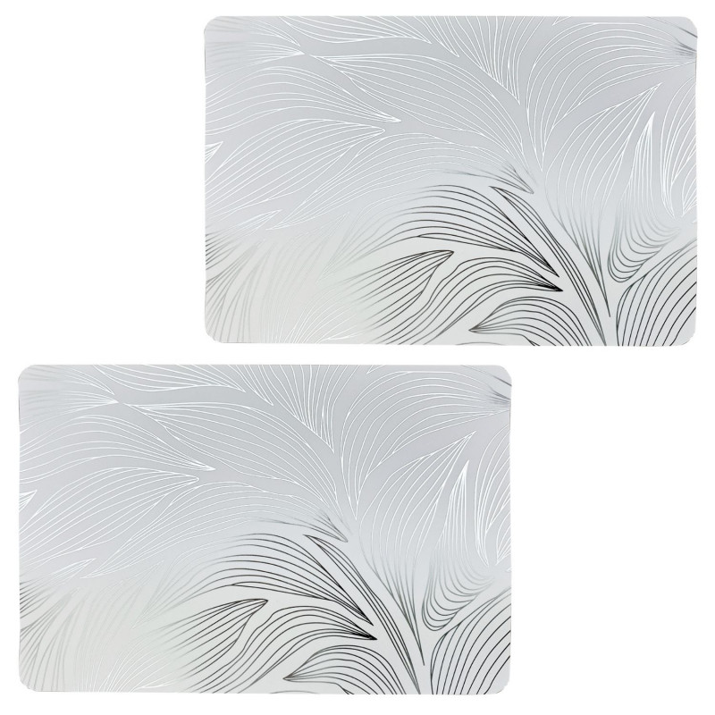 Lot de 2 sets de table motif feuillage avec encre métallique EDEN - 30 x 45 cm - Argent et blanc Lot de 2 sets de table motif feuillage avec encre métallique EDEN - 30 x 45 cm - Argent et blanc