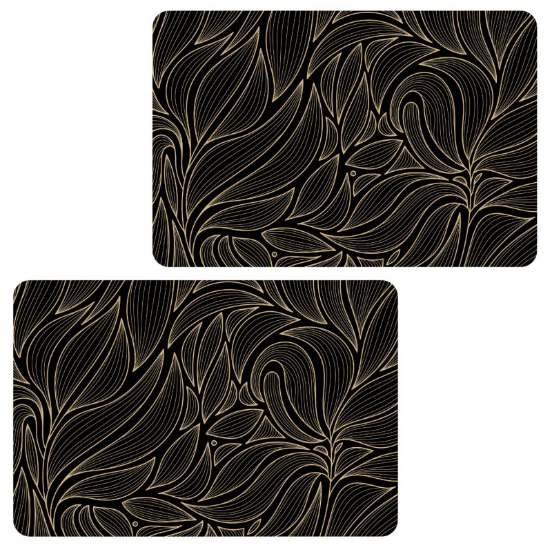 Lot de 2 sets de table motif feuillage avec encre métallique COSMO - 30 x 45 cm - Or et noir Lot de 2 sets de table motif feuillage avec encre métallique COSMO - 30 x 45 cm - Or et noir