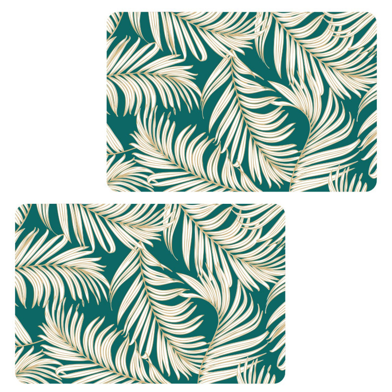 Lot de 2 sets de table motif feuillage avec encre métallique ARLO - 30 x 45 cm - Or et vert Lot de 2 sets de table motif feuillage avec encre métallique ARLO - 30 x 45 cm - Or et vert