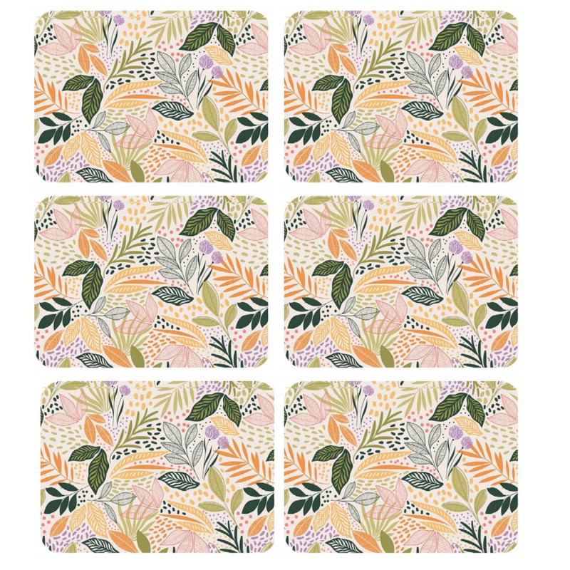 Lot de 6 sets de table motifs feuillage MAOLI - 28 x 43 cm - Multicolore Lot de 6 sets de table motifs feuillage MAOLI - 28 x 43 cm - Multicolore