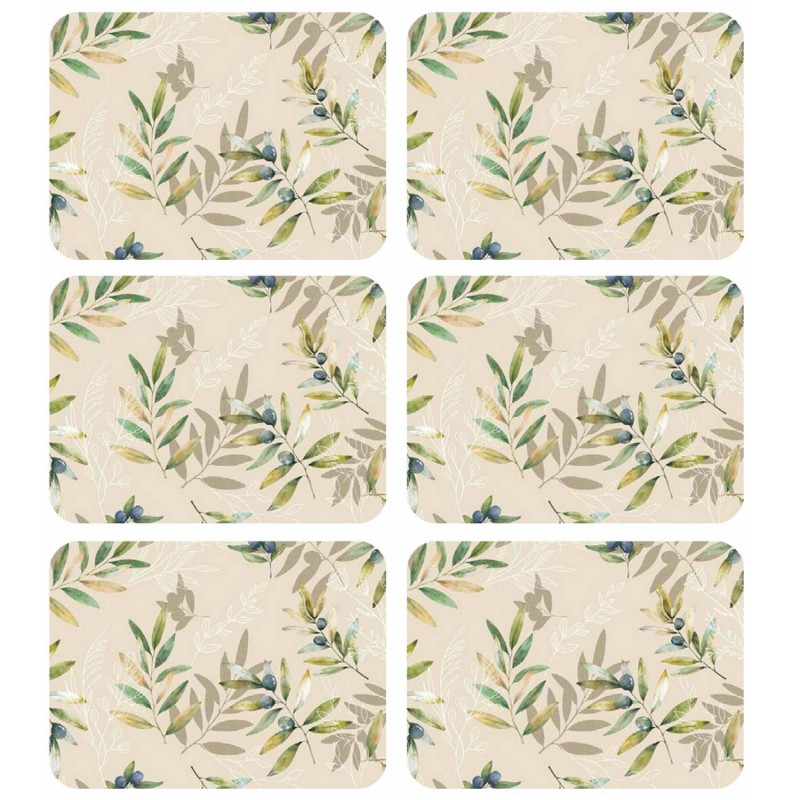 Lot de 6 sets de table motif provençal OLIBA - 28 x 43 cm - Beige et vert Lot de 6 sets de table motif provençal OLIBA - 28 x 43 cm - Beige et vert