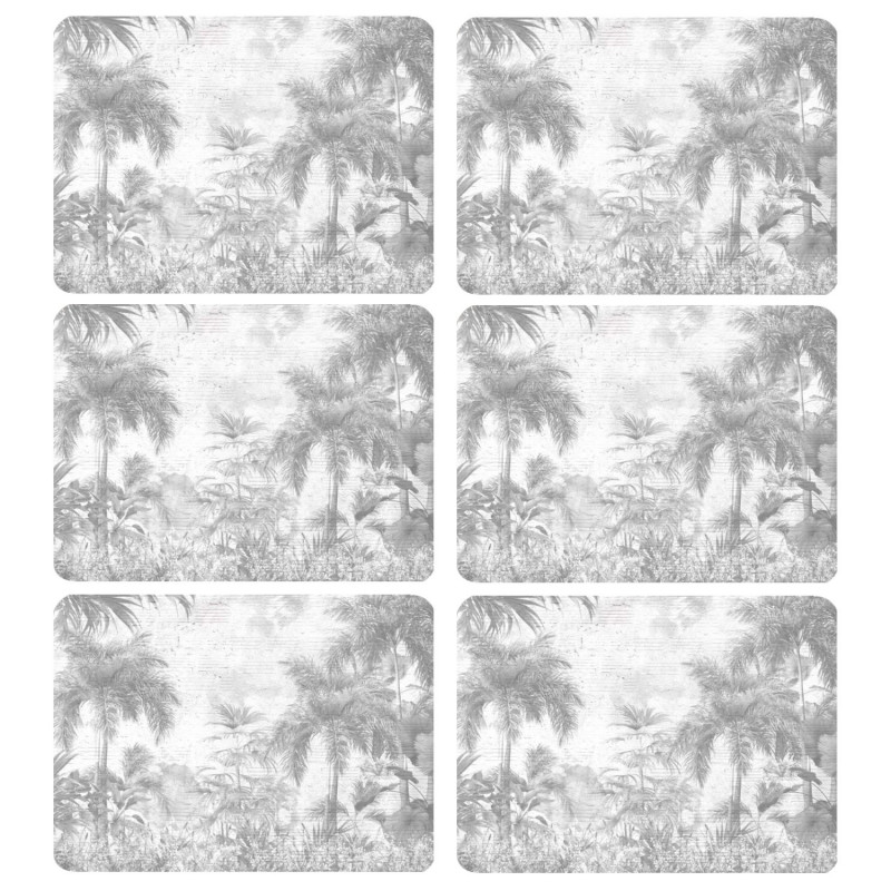 Lot de 6 sets de table motifs jungle SAGE - 28 x 43 cm - Gris et blanc Lot de 6 sets de table motifs jungle SAGE - 28 x 43 cm - Gris et blanc