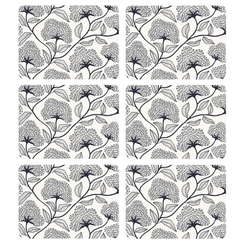 Lot de 6 sets de table motifs ginkgo CASSIA - 28 x 43 cm - Beige et noir Lot de 6 sets de table motifs ginkgo CASSIA - 28 x 43 cm - Beige et noir