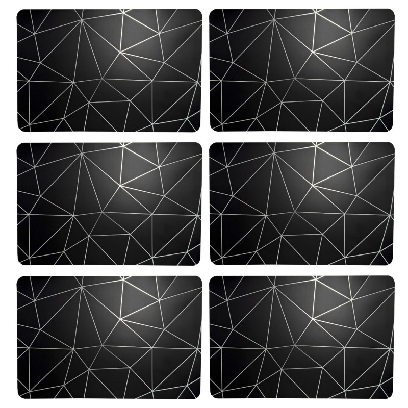 Lot de 6 sets de table avec encre métallique COPPER - 30 x 45 cm - Argent et noir Lot de 6 sets de table avec encre métallique COPPER - 30 x 45 cm - Argent et noir