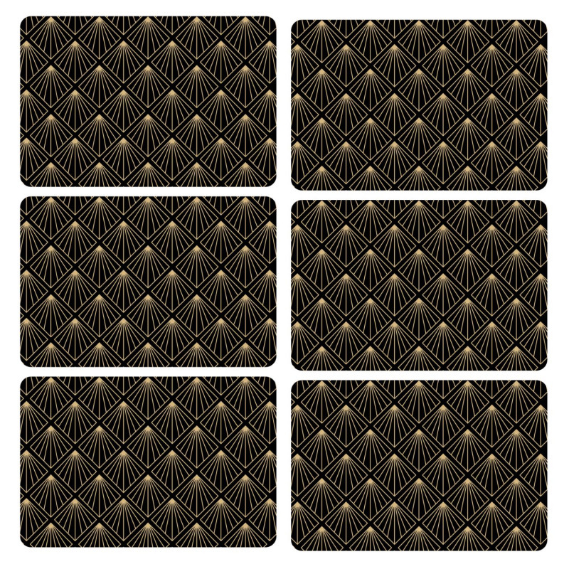 Lot de 6 sets de table avec encre métallique ELIOR - 30 x 45 cm - Or et noir Lot de 6 sets de table avec encre métallique ELIOR - 30 x 45 cm - Or et noir