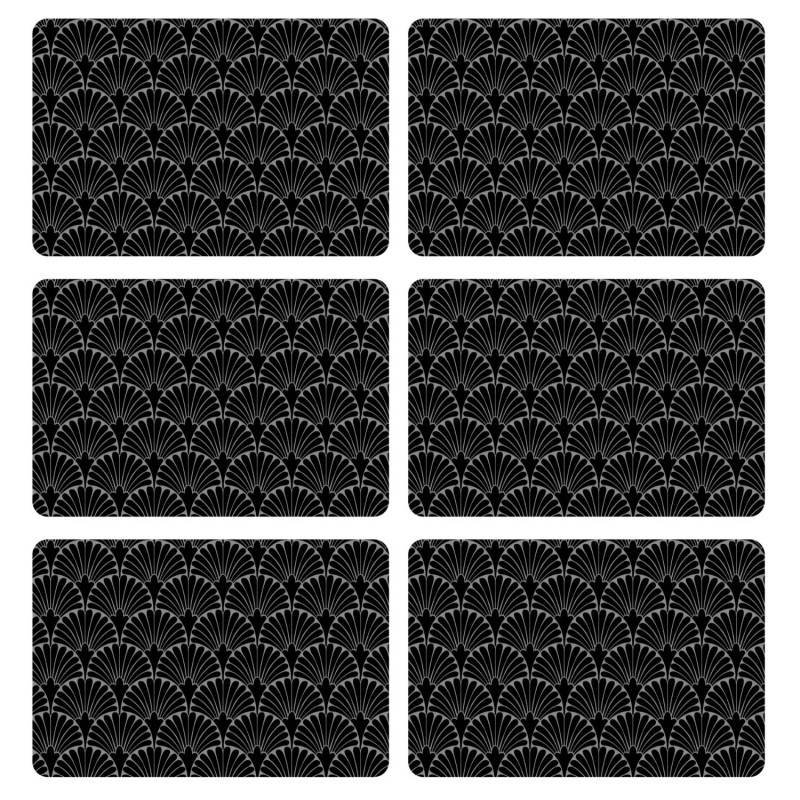 Lot de 6 sets de table avec encre métallique ROYA - 30 x 45 cm - Argent et noir Lot de 6 sets de table avec encre métallique ROYA - 30 x 45 cm - Argent et noir