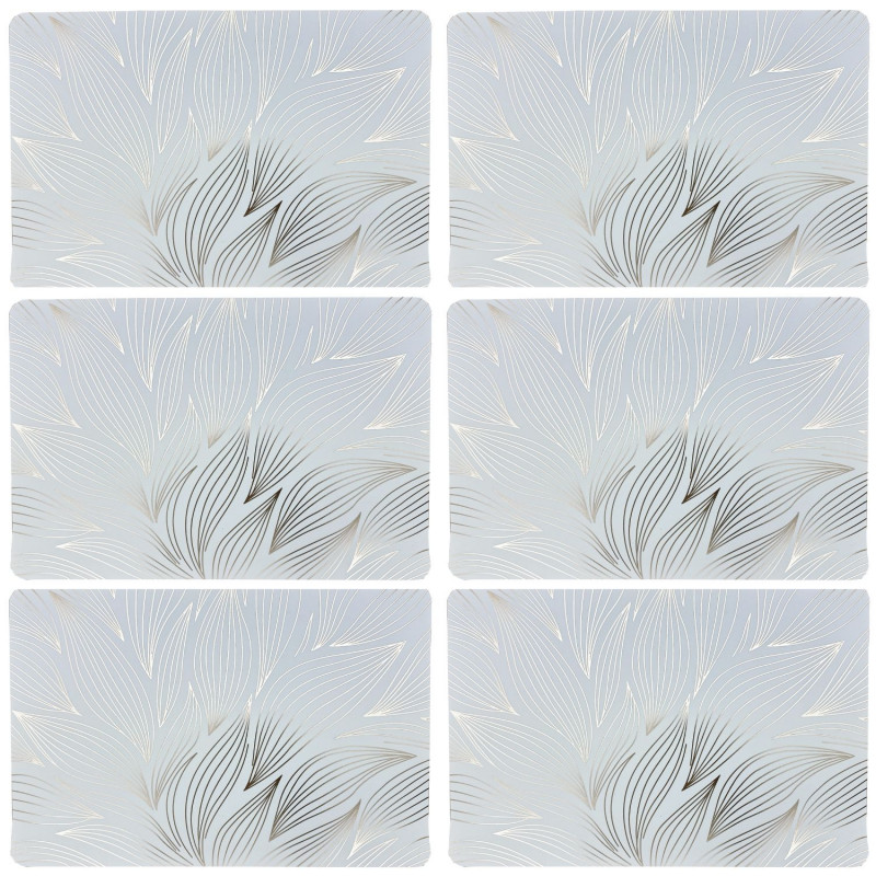 Lot de 6 sets de table motif feuillage avec encre métallique ZEYA - 30 x 45 cm - Or et blanc Lot de 6 sets de table motif feuillage avec encre métallique ZEYA - 30 x 45 cm - Or et blanc