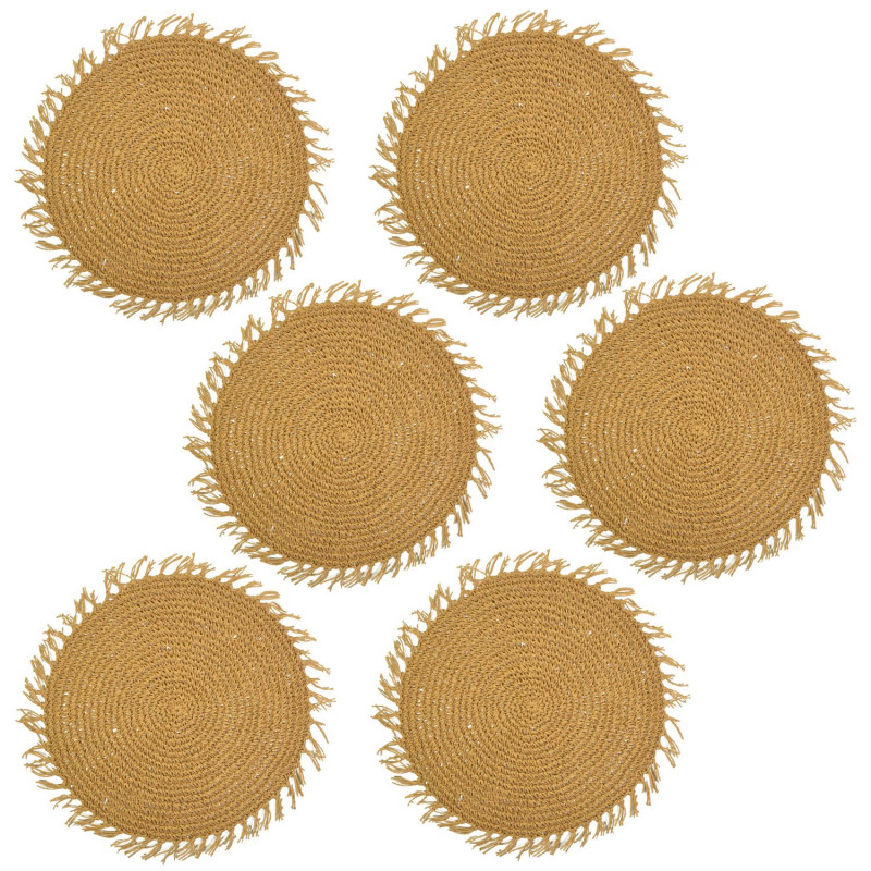 Lot de 6 sets de tables ronds en jute FILI - Diam. 38 cm - Marron Lot de 6 sets de tables ronds en jute FILI - Diam. 38 cm - Marron