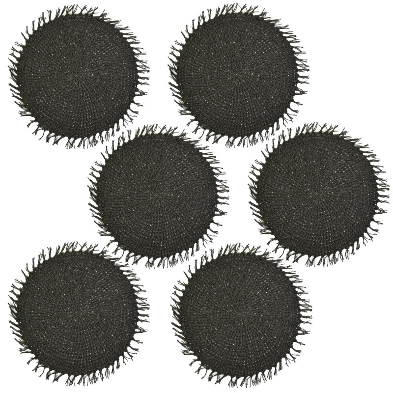 Lot de 6 sets de tables ronds en jute FILI - Diam. 38 cm - Noir Lot de 6 sets de tables ronds en jute FILI - Diam. 38 cm - Noir