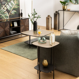 Table à café effet bois et métal HODIA - Noir
