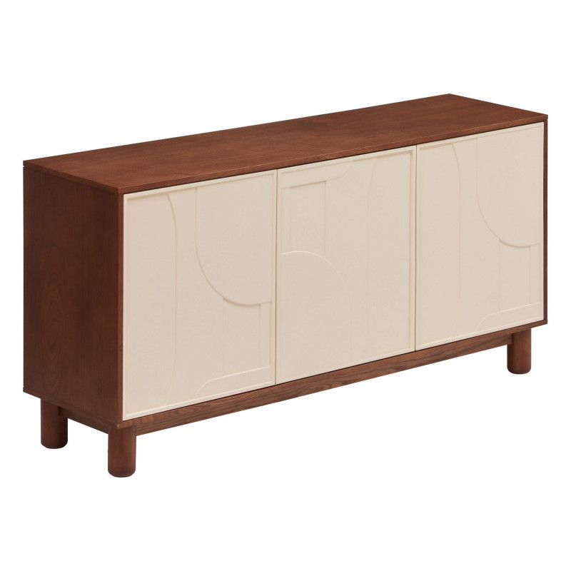 Buffet 3 portes design en relief JILANI - Marron et beige