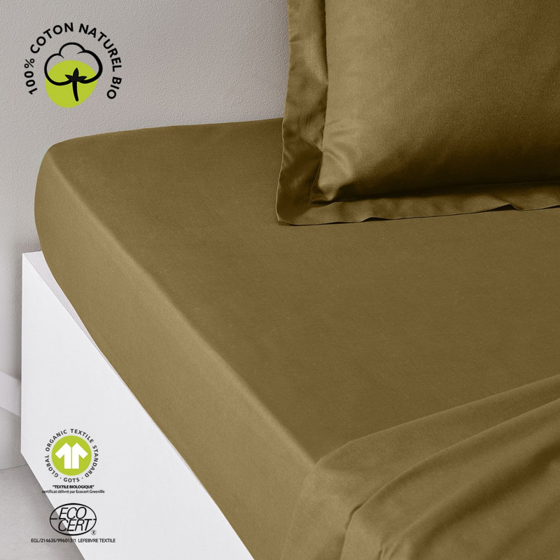 Drap housse 1 place - 100% coton BIO - 90 x 190 cm - Marron bronze