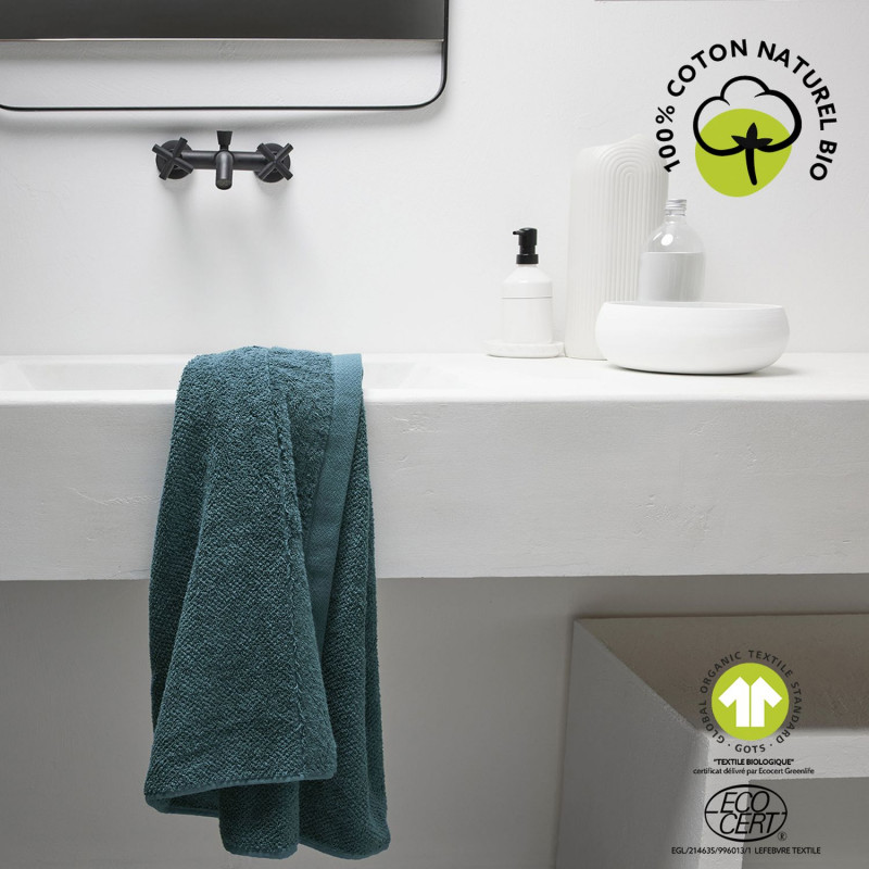 Drap de bain - 100% coton BIO - 70 x 130 cm - Bleu paon