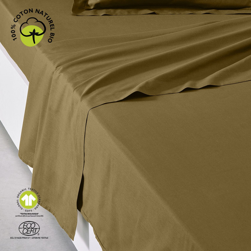 Drap plat - 100% coton BIO - 300 x 240 cm - Marron bronze