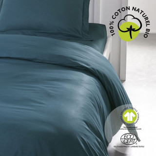 Housse de couette 1 place - 100% coton BIO - 140 x 200 cm - Bleu paon