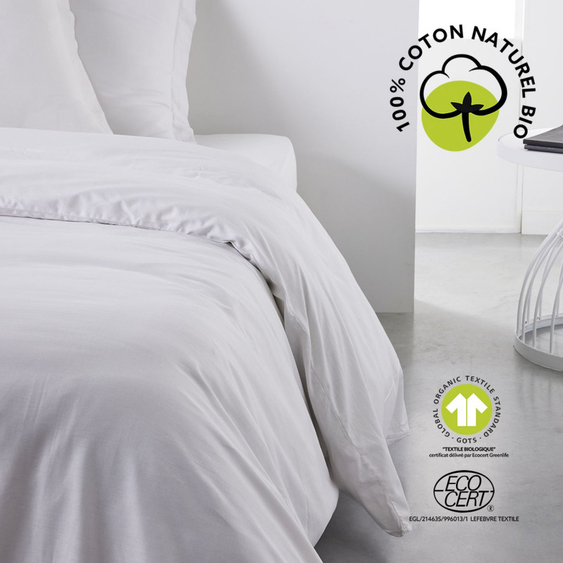 Housse de couette 2 places - 100% coton BIO - 220 x 240 cm - Blanc craie