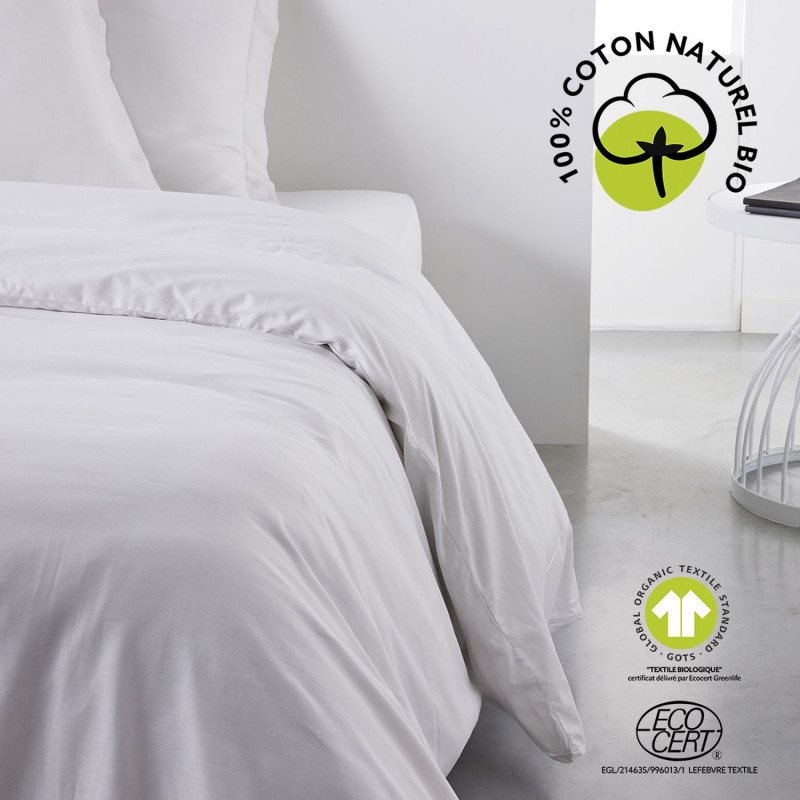 Housse de couette 2 places - 100% coton BIO - 240 x 260 cm - Blanc craie