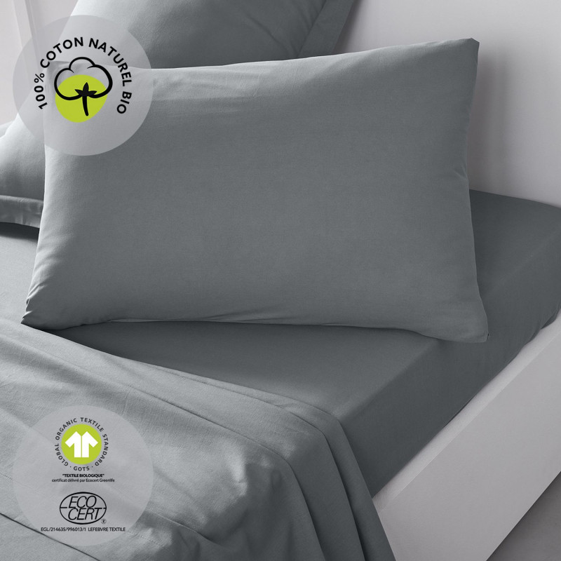 Taie d'oreiller rectangulaire - 100% coton BIO - 50 x 70 cm - Gris acier