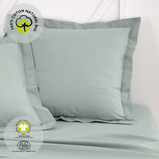 Taie d'oreiller carrée à volant plat - 100% coton BIO - 63 x 63 cm - Vert céladon