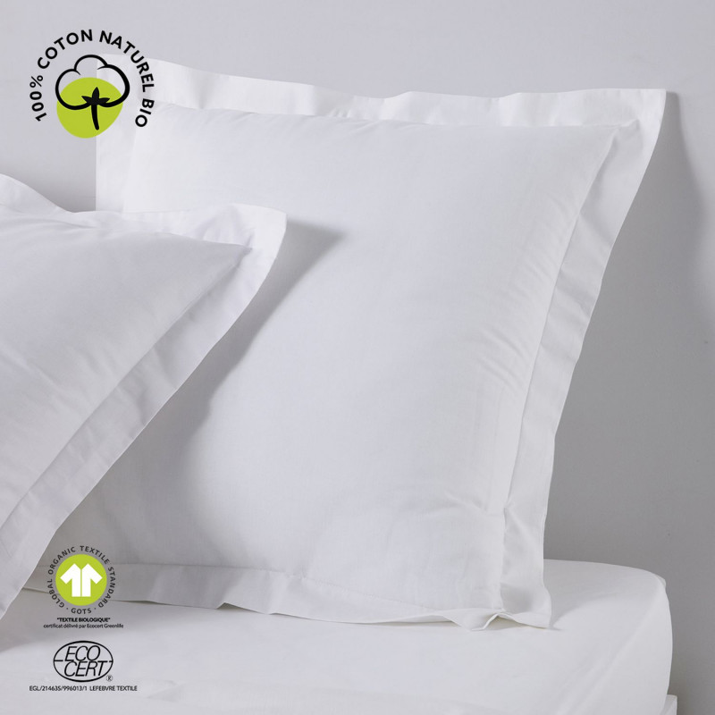 Taie d'oreiller carrée à volant plat - 100% coton BIO - 63 x 63 cm - Blanc craie