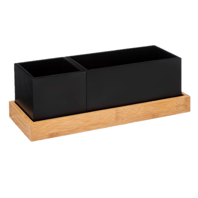 Organiseur de bureau avec plateau amovible en bambou BAVA - Noir Organiseur de bureau avec plateau amovible en bambou BAVA - Noir