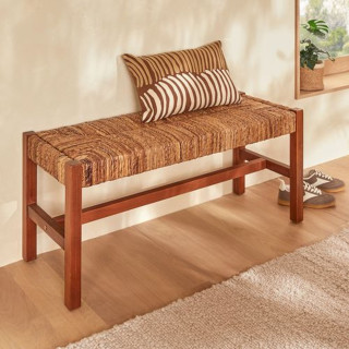 Banc 2 places avec assise tressée en bois SIDOAN - Marron