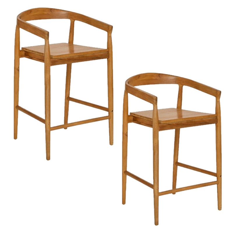 Lot de 2 tabourets de bar en teck naturel MIYAKO - Marron Lot de 2 tabourets de bar en teck naturel MIYAKO - Marron