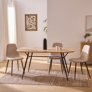 Table à manger en bois et métal 6 personnes ROXAS - Beige et noir