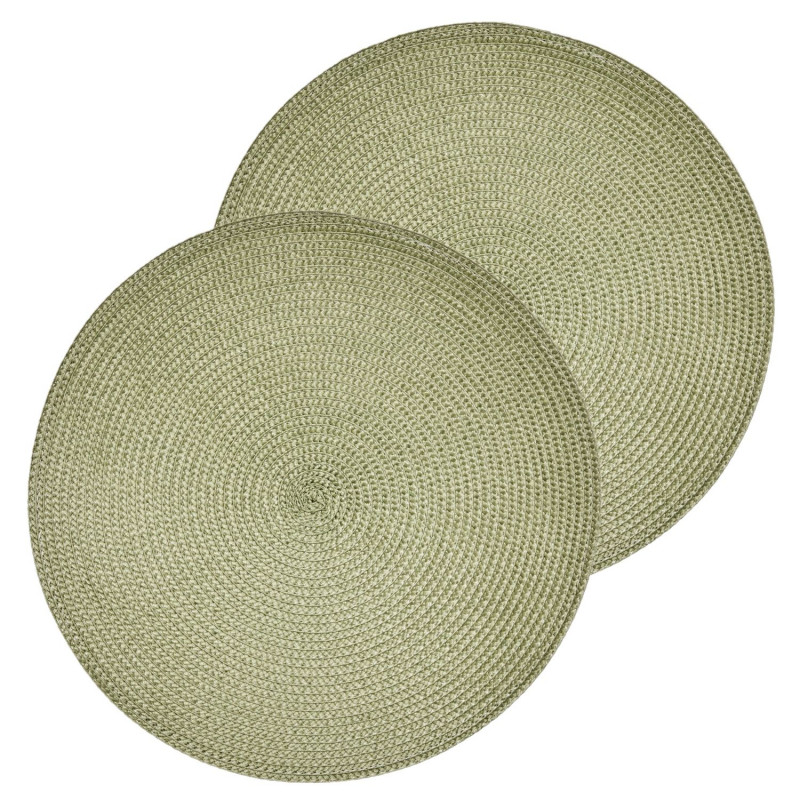 Lot de 2 sets de table tressés AFHIR - Diam. 38 cm - Vert Olive Lot de 2 sets de table tressés AFHIR - Diam. 38 cm - Vert Olive