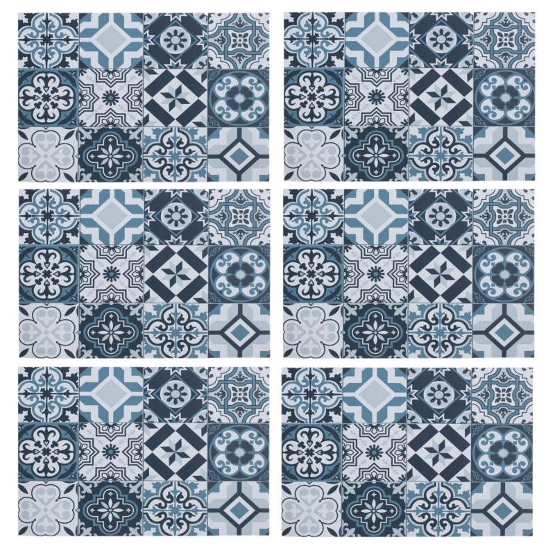 Lot de 6 sets de table mosaïque carreaux de ciment - 45 x 30 cm - Bleu
