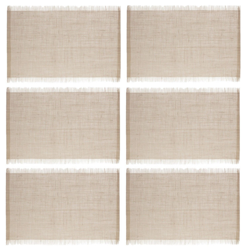 Lot de 6 sets de table à franges - 45 x 30 cm - Naturel