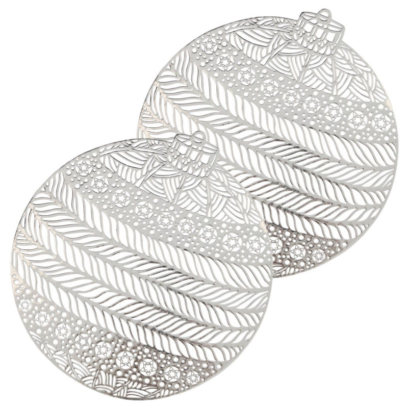Lot de 2 sets de table boule de Noël - Diam 38 cm - Argent