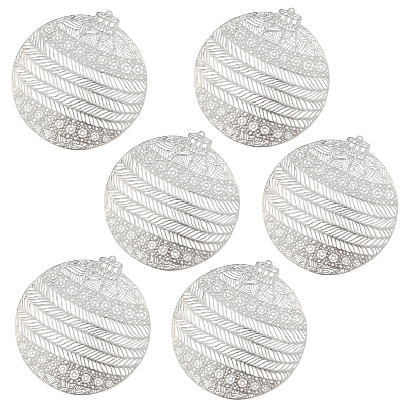 Lot de 6 sets de table boule de Noël - Diam 38 cm - Argent