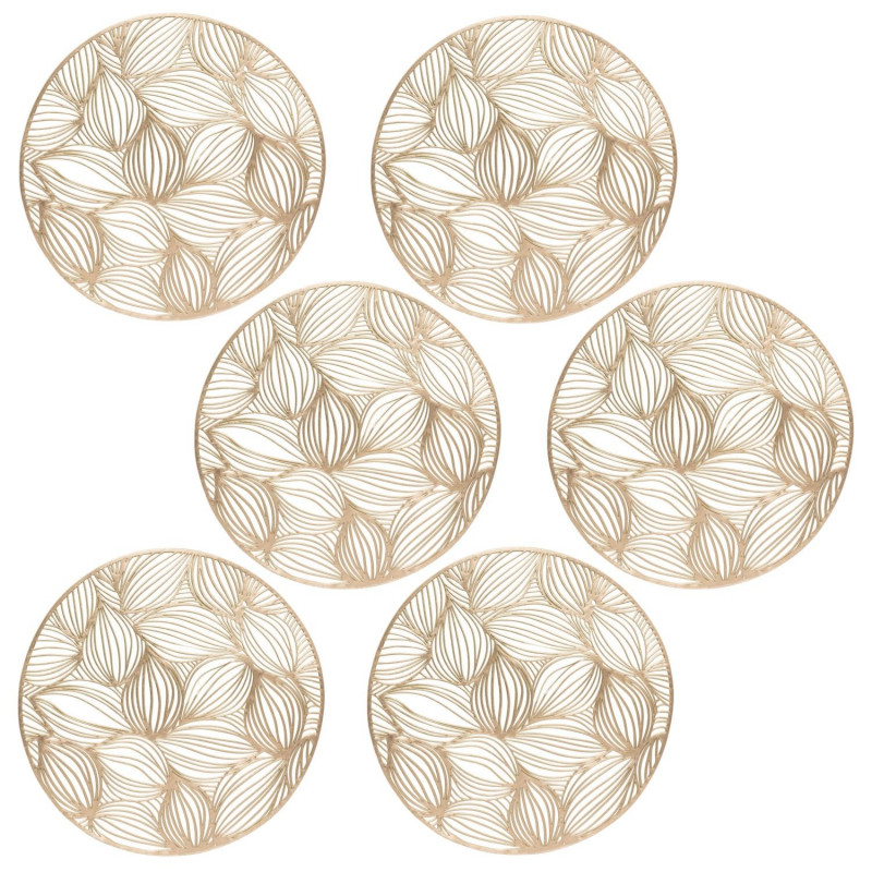 Lot de 6 sets de table motif feuillage ATOMNE - Diam 38 cm - Doré