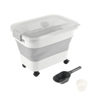 Boite conteneur à croquettes pliable avec roues - Blanc