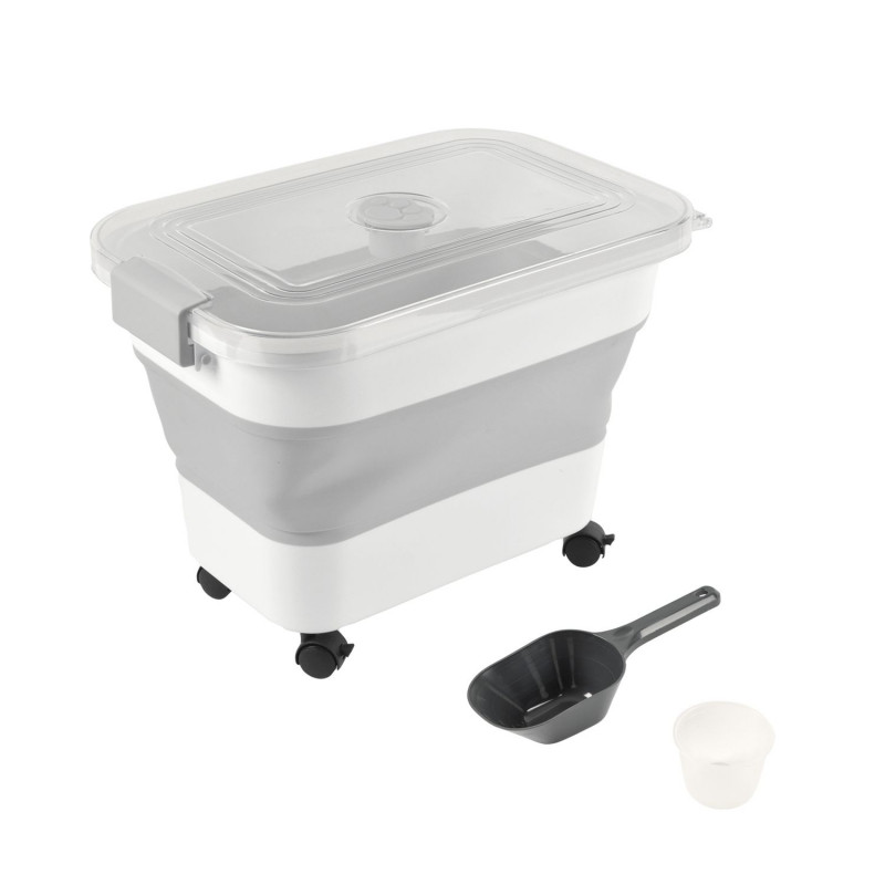 Boite conteneur à croquettes pliable avec roues - Blanc