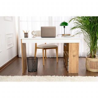 Bureau d'angle avec étagères en bois VESPER - Blanc et marron