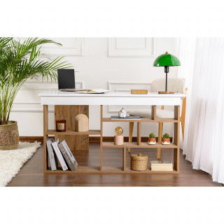 Bureau d'angle avec étagères en bois VESPER - Blanc et marron