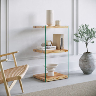 Etagère 3 niveaux en verre et bois clair NIAGARA - Beige