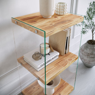 Etagère 3 niveaux en verre et bois clair NIAGARA - Beige