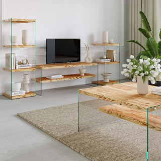 Etagère 3 niveaux en verre et bois clair NIAGARA - Beige