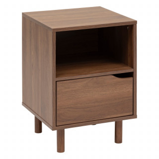 Chevet 1 tiroir et 1 niche effet noyer SLIDY - Marron